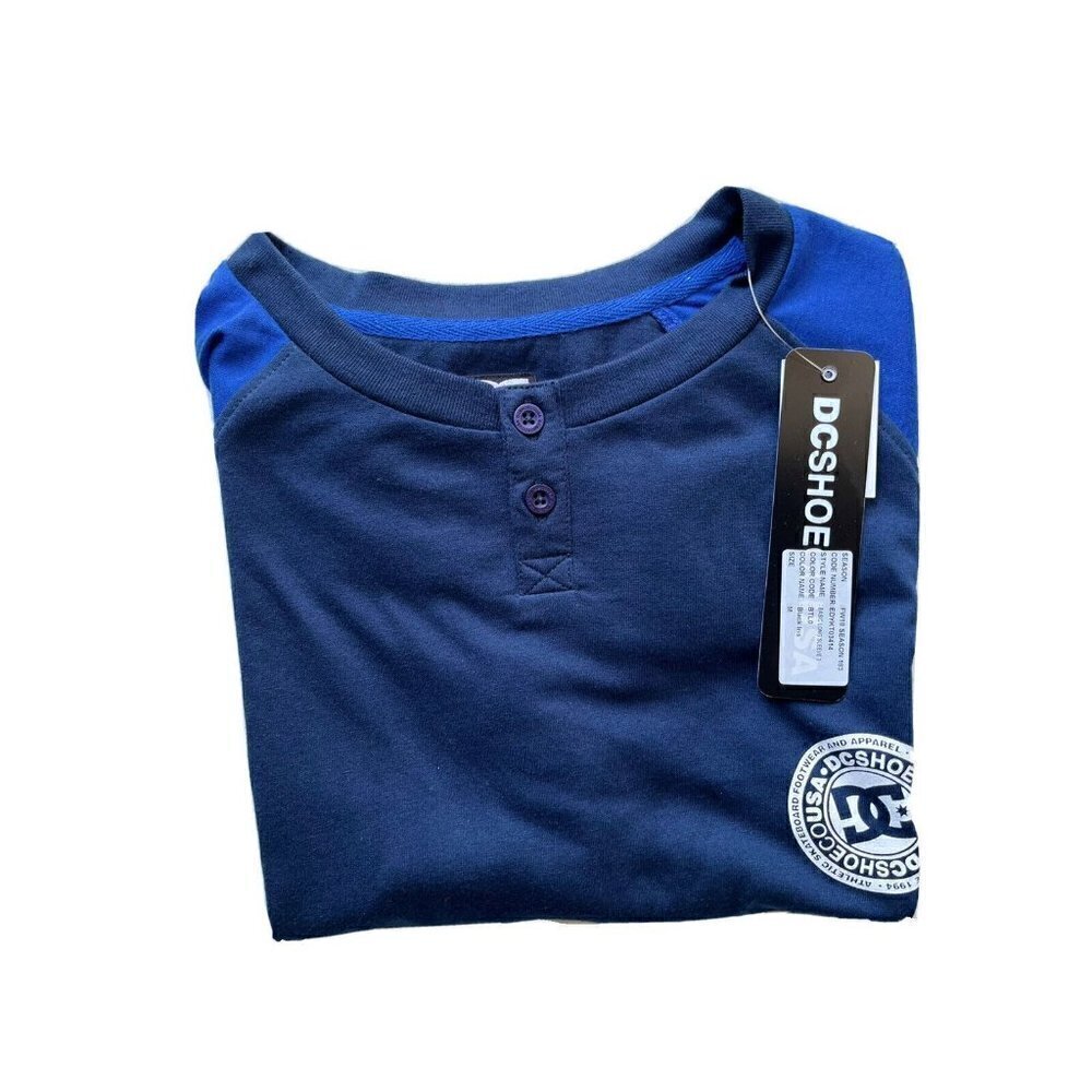 DC shoes Men's Classic Light weight Long Sleeve Henley Shirt Top M Black Iris - Picture 8 of 11